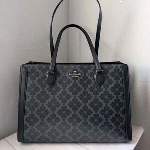 NWT Kate Spade KI791 Signature Spade Flower East West Large Laptop Tote In Black